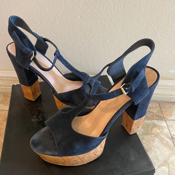 Dolce Vita Baxter Navy Blue
Suede Cork T-Strap Platform
Heels Women's Size 10 - Picture 1 of 5